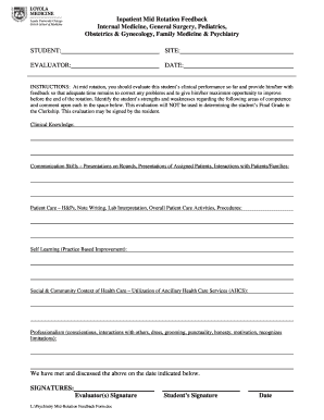 Inpatient Mid Rotation Feedback Form