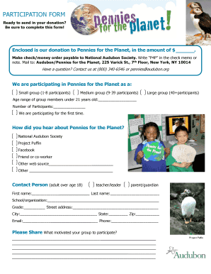Pennies for the Planet Donation Participation Form