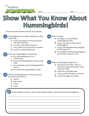 Hummingbird Quiz Form