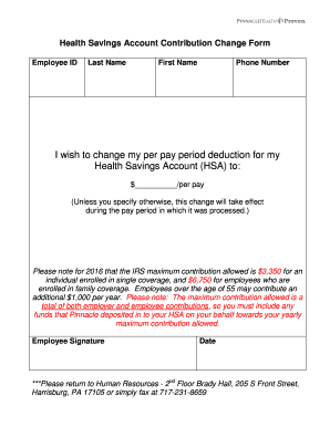 Health Savings Account Contribution Change Form