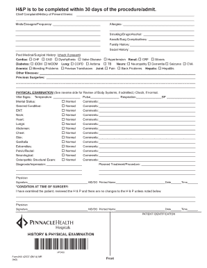 History and Physical Examination Form
