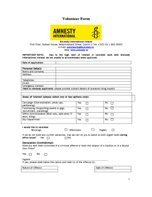 Amnesty International Ireland Volunteer Form