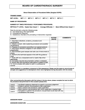 Cardiothoracic Surgery Procedural Skills Assessment Form