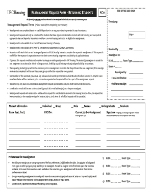 USC Housing Reassignment Request Form