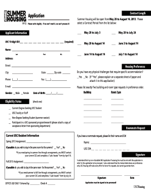 USC Summer Housing Application Form