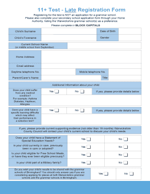 11+ Test Registration Form