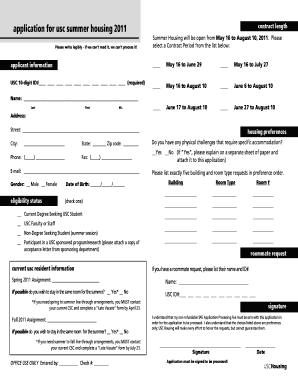 USC Summer Housing Application 2011