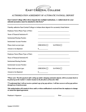 Authorization Agreement for Automatic Payroll Deposit