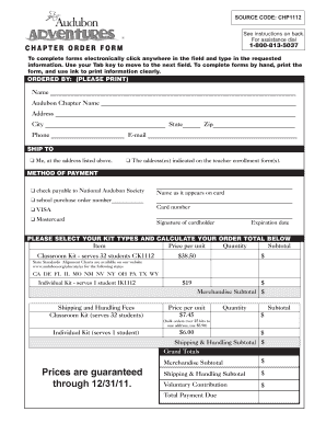 Audubon Adventures Chapter Order Form