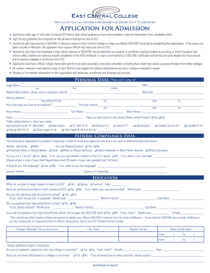 East Central College Application for Admission