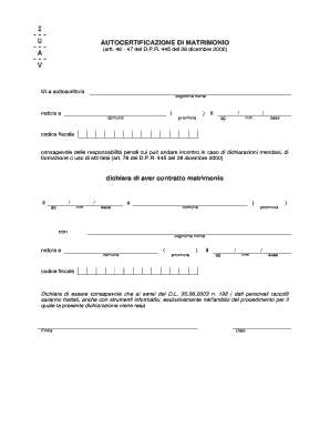 Autocertificazione di Matrimonio