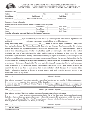 City of San Diego Volunteer Participation Agreement