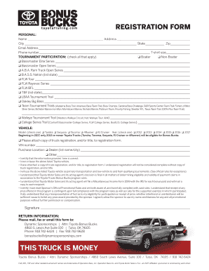 Toyota Bonus Bucks Registration Form
