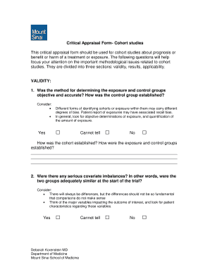 Critical Appraisal Form for Cohort Studies