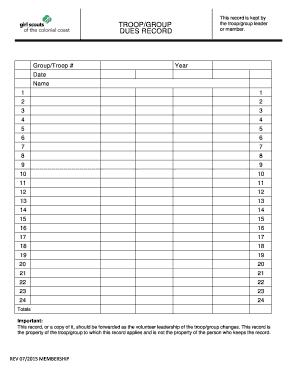 Scout Troop Group Dues Record