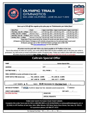 2012 US Olympic Team Trials Gymnastics Ticket Order Form