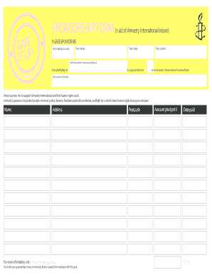 Sponsorship Form for Amnesty International Ireland