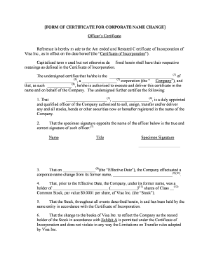 Corporate Name Change Certificate