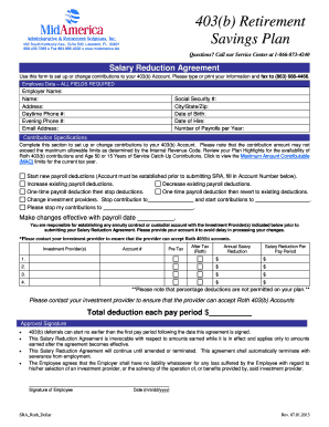 403(b) Retirement Savings Plan Salary Reduction Agreement