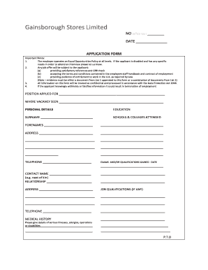 Gainsborough Stores Limited Job Application Form