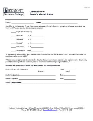 Parent's Marital Status Clarification Form