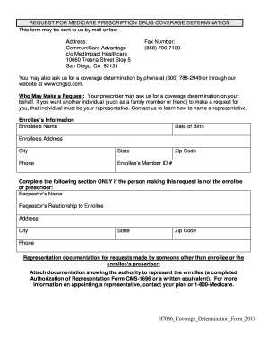 Medicare Prescription Drug Coverage Determination Form