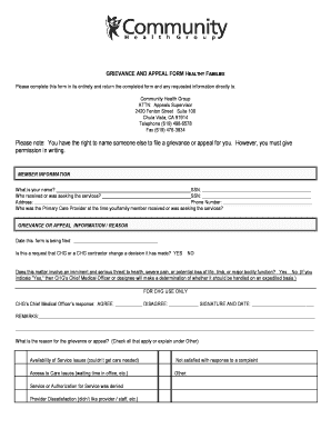 Healthy Families Grievance and Appeal Form