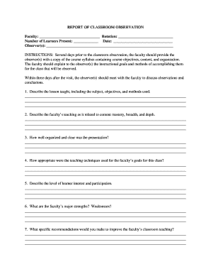 Classroom Observation Report Form