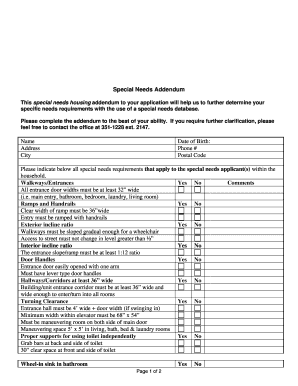 Special Needs Housing Addendum