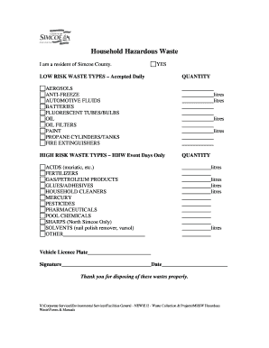 Household Hazardous Waste Disposal Form