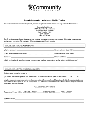 Formulario de quejas y apelaciones – Healthy Families
