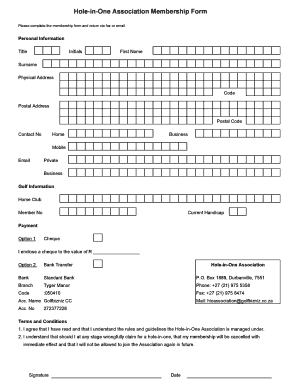 Hole-in-One Association Membership Form