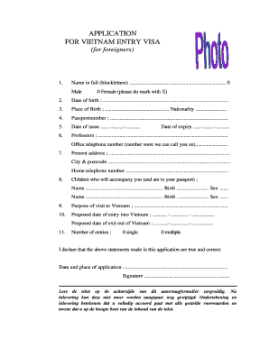 Aanvraagformulier voor Vietnam Entry Visa