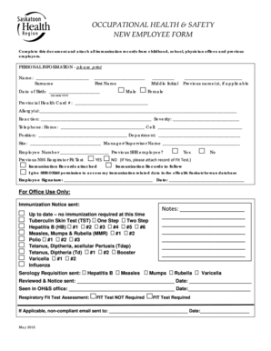 New Employee Health and Safety Form