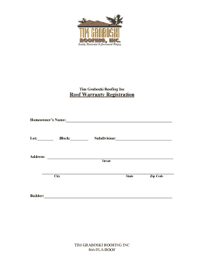 Roof Warranty Registration Form