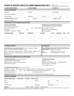 Report of Adverse Events Following Immunization (AEFI)