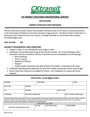 Senior Citizen Bus Pass Application