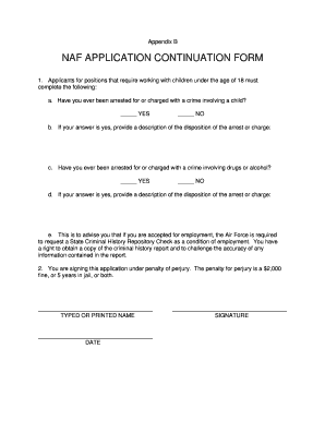 NAF Application Continuation Form