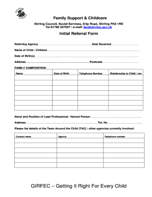 Initial Referral Form for Family Support & Childcare