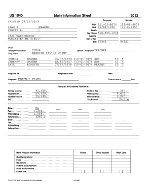 US Individual Income Tax Return 2012
