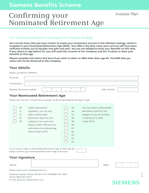 Siemens Nominated Retirement Age Change Form