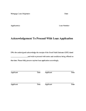 Mortgage Loan Application Acknowledgement