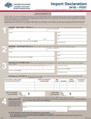 Import Declaration Form N10
