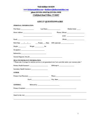Adult Nutrition Questionnaire