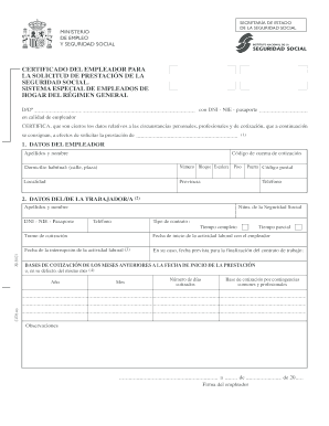 Certificado del Empleador para la Solicitud de Prestación de la Seguridad Social