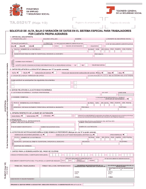 Solicitud de Alta, Baja o Variación de Datos en el Sistema Especial para Trabajadores por Cuenta Propia Agrarios
