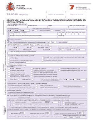 Solicitud de Alta/Baja/Variación de Datos/Suspensión/Reanudación/Extensión del Convenio Especial