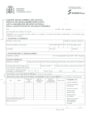Certificado de Empresa del Sistema Especial de Trabajadores por Cuenta Ajena Agrarios