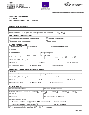Solicitud de Admisión a Cursos del Instituto Social de la Marina