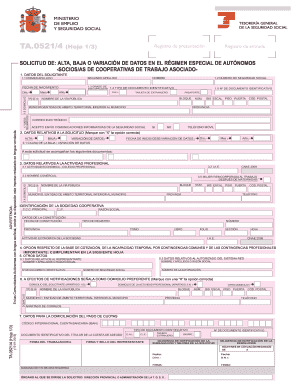 Solicitud de Alta, Baja o Variación de Datos en el Régimen Especial de Autónomos